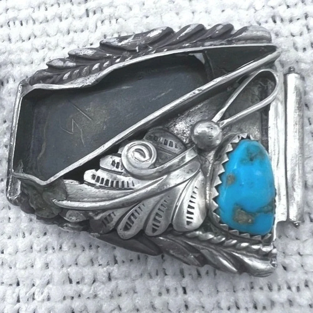 Sterling Silver Watch Tips Ornate Inlaid Stones Southwestern Large 24g SEE Picts